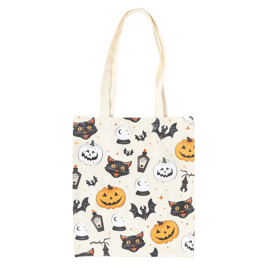 Vaalea halloween-henkinen kangaskassi